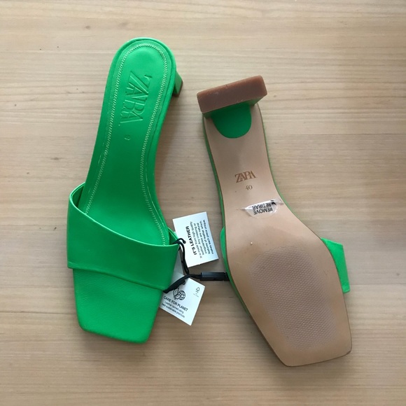 Zara green leather mule sandals blogger favorite - Picture 7 of 8